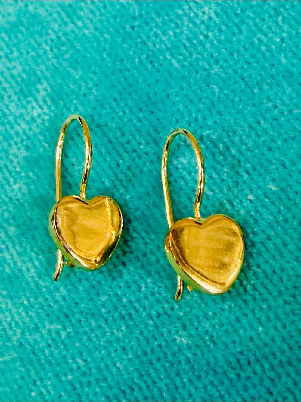 Vintage 925 Sterling Silver Gold Vermeil Puffed Heart Dangle Earrings TH